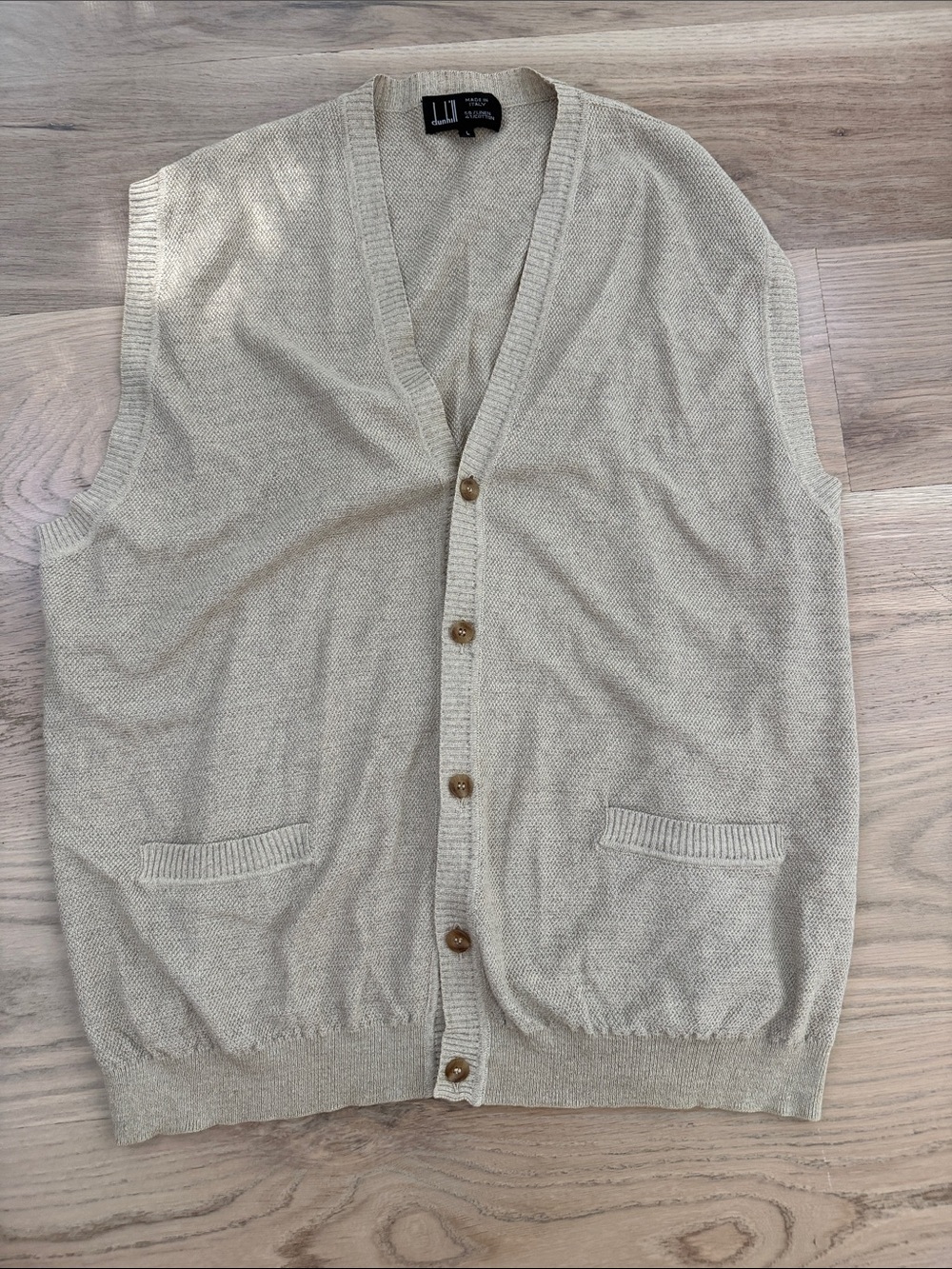 Dunhill Linen Cotton Knit Cardigan Sweater Vest Beige Large Made in Italy